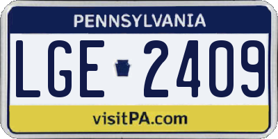 PA license plate LGE2409