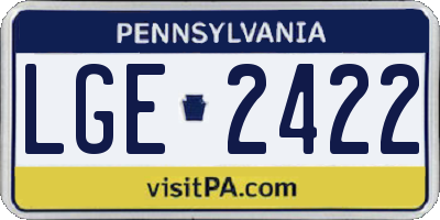 PA license plate LGE2422