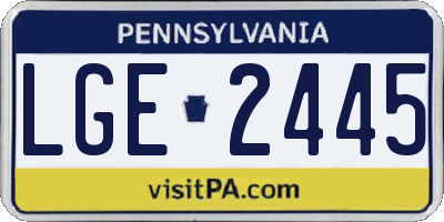 PA license plate LGE2445