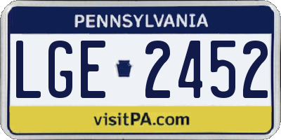 PA license plate LGE2452
