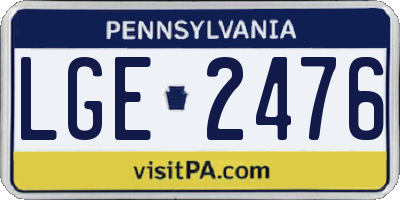 PA license plate LGE2476