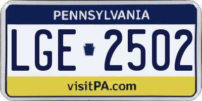 PA license plate LGE2502