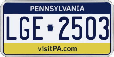 PA license plate LGE2503