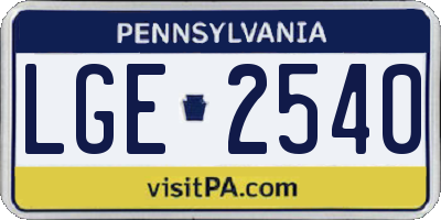 PA license plate LGE2540