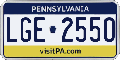 PA license plate LGE2550