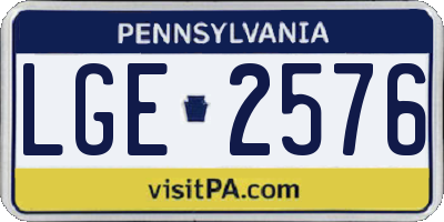 PA license plate LGE2576