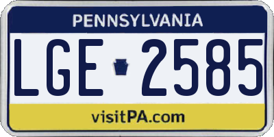 PA license plate LGE2585