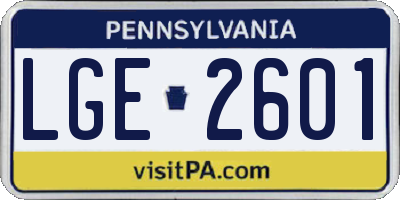 PA license plate LGE2601