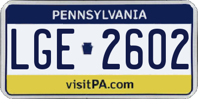 PA license plate LGE2602