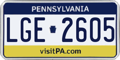 PA license plate LGE2605