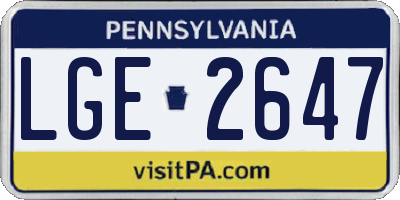 PA license plate LGE2647