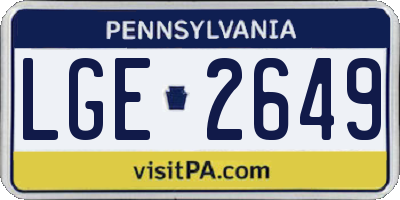 PA license plate LGE2649