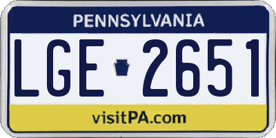 PA license plate LGE2651