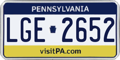 PA license plate LGE2652