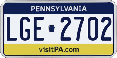 PA license plate LGE2702
