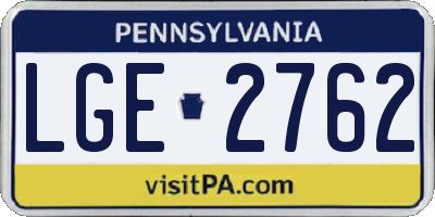 PA license plate LGE2762
