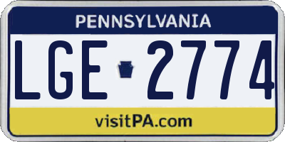 PA license plate LGE2774
