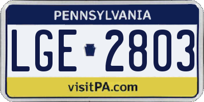 PA license plate LGE2803