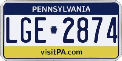 PA license plate LGE2874