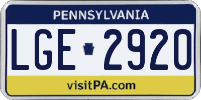 PA license plate LGE2920