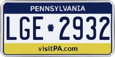 PA license plate LGE2932