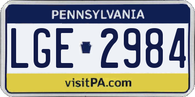 PA license plate LGE2984