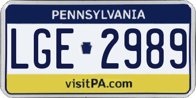 PA license plate LGE2989
