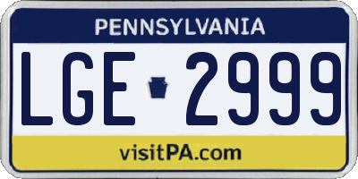 PA license plate LGE2999