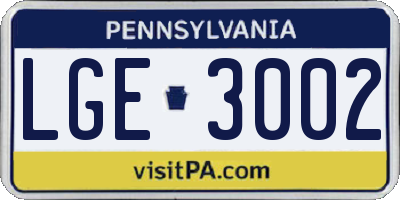 PA license plate LGE3002