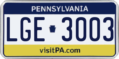 PA license plate LGE3003