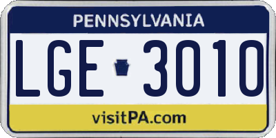 PA license plate LGE3010
