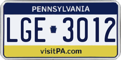 PA license plate LGE3012