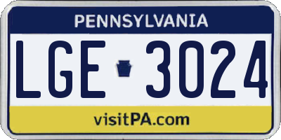 PA license plate LGE3024