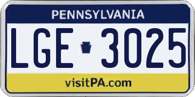PA license plate LGE3025