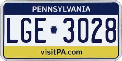 PA license plate LGE3028