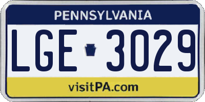 PA license plate LGE3029