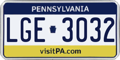 PA license plate LGE3032