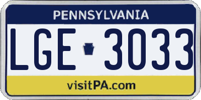 PA license plate LGE3033