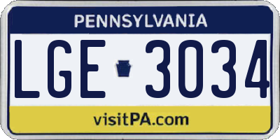 PA license plate LGE3034