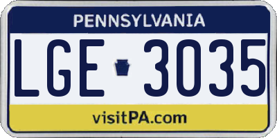 PA license plate LGE3035