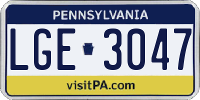 PA license plate LGE3047