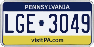 PA license plate LGE3049