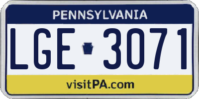 PA license plate LGE3071