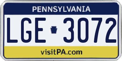 PA license plate LGE3072