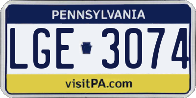 PA license plate LGE3074
