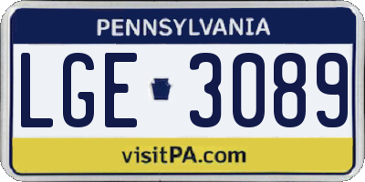 PA license plate LGE3089