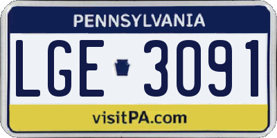 PA license plate LGE3091