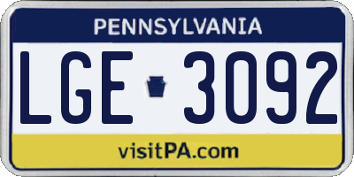 PA license plate LGE3092
