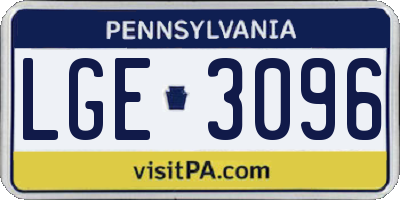PA license plate LGE3096