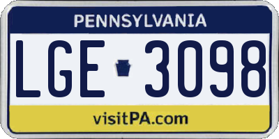 PA license plate LGE3098